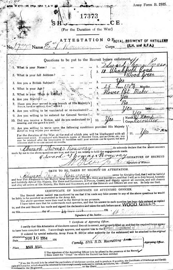 Thomas Edward army attestation form